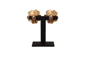 Gold Tone Maxi Faux Pearl Floral Clip-on Jewelry Earrings Dolce & Gabbana
