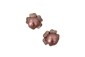 Gold Tone Maxi Faux Pearl Floral Clip-on Jewelry Earrings Dolce & Gabbana