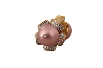 Gold Tone Maxi Faux Pearl Floral Clip-on Jewelry Earrings Dolce & Gabbana