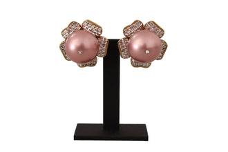 Gold Tone Maxi Faux Pearl Floral Clip-on Jewelry Earrings Dolce & Gabbana