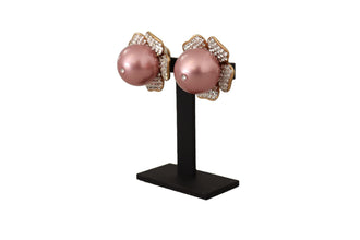 Gold Tone Maxi Faux Pearl Floral Clip-on Jewelry Earrings Dolce & Gabbana