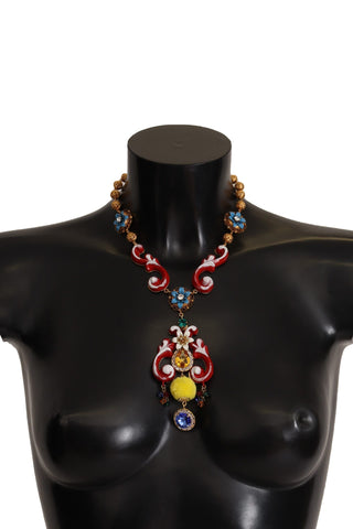 Gold Brass Carretto Sicily Statement Crystal Chain Necklace Dolce & Gabbana