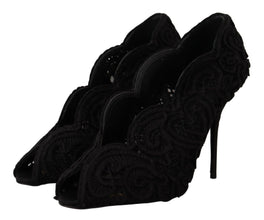 Black Cordonetto Ricamo Pump Open Toe Shoes Dolce & Gabbana