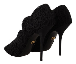 Black Cordonetto Ricamo Pump Open Toe Shoes Dolce & Gabbana