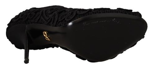 Black Cordonetto Ricamo Pump Open Toe Shoes Dolce & Gabbana