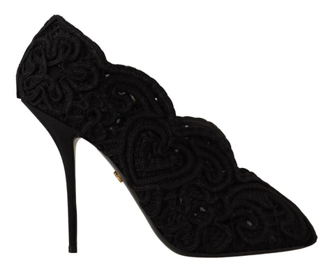 Black Cordonetto Ricamo Pump Open Toe Shoes Dolce & Gabbana