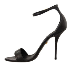 Black Ostrich Ankle Strap Heels Sandals Shoes Dolce & Gabbana