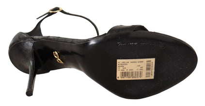 Black Ostrich Ankle Strap Heels Sandals Shoes Dolce & Gabbana