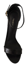 Black Ostrich Ankle Strap Heels Sandals Shoes Dolce & Gabbana