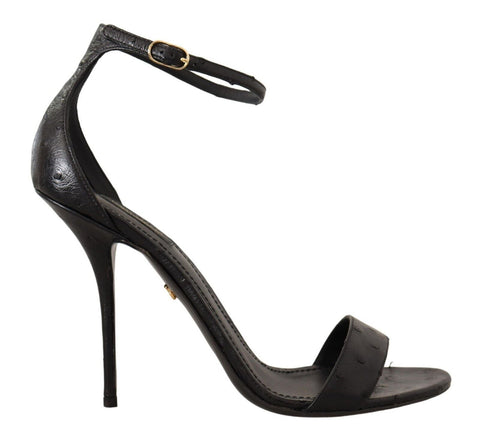 Black Ostrich Ankle Strap Heels Sandals Shoes Dolce & Gabbana