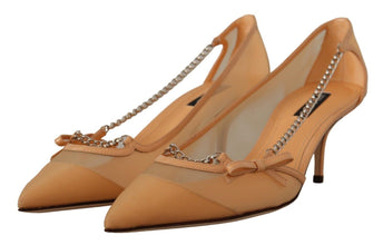Peach Mesh Leather Chains Heels Pumps Shoes Dolce & Gabbana