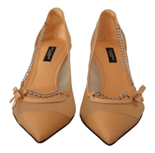 Peach Mesh Leather Chains Heels Pumps Shoes Dolce & Gabbana