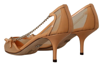 Peach Mesh Leather Chains Heels Pumps Shoes Dolce & Gabbana