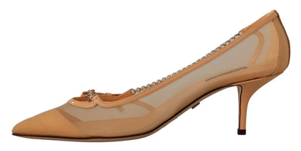 Peach Mesh Leather Chains Heels Pumps Shoes Dolce & Gabbana