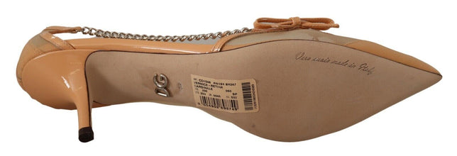 Peach Mesh Leather Chains Heels Pumps Shoes Dolce & Gabbana
