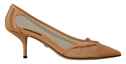 Peach Mesh Leather Chains Heels Pumps Shoes Dolce & Gabbana
