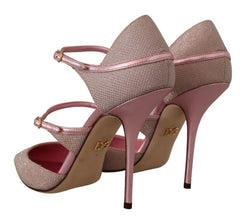 Pink Glittered Strappy Sandals Mary Jane Shoes Dolce & Gabbana