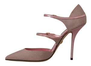 Pink Glittered Strappy Sandals Mary Jane Shoes Dolce & Gabbana