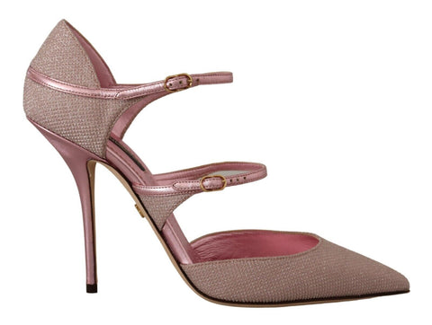 Pink Glittered Strappy Sandals Mary Jane Shoes Dolce & Gabbana