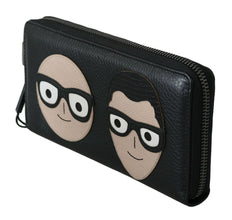 Black Leather #DGFAMILY Zipper Continental Mens Wallet Dolce & Gabbana