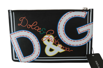 Black DG Print Mens Zipper Coin Purse Leather Wallet Dolce & Gabbana