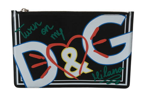Black DG Print Mens Zipper Coin Purse Leather Wallet Dolce & Gabbana