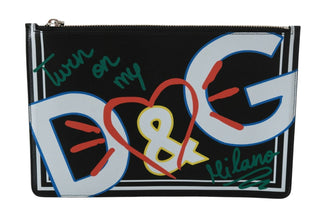 Black DG Print Mens Zipper Coin Purse Leather Wallet Dolce & Gabbana