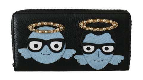 Black Blue Leather #DGFAMILY Zipper Continental Wallet Dolce & Gabbana