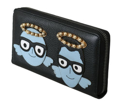 Black Blue Leather #DGFAMILY Zipper Continental Wallet Dolce & Gabbana