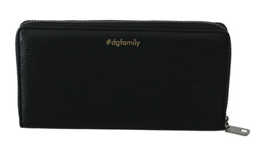 Black Blue Leather #DGFAMILY Zipper Continental Wallet Dolce & Gabbana