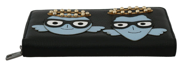 Black Blue Leather #DGFAMILY Zipper Continental Wallet Dolce & Gabbana