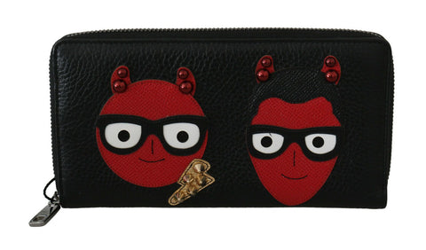 Black Red Leather #DGFAMILY Zipper Continental Wallet Dolce & Gabbana