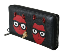 Black Red Leather #DGFAMILY Zipper Continental Wallet Dolce & Gabbana