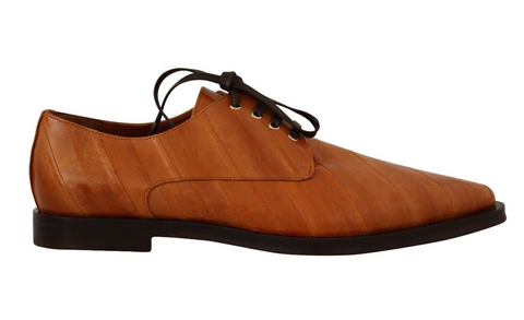 Brown Eel Leather Lace Up Formal Shoes Dolce & Gabbana