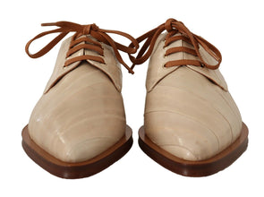 White Eel Leather Lace Up Formal Flats Shoes Dolce & Gabbana