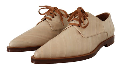 White Eel Leather Lace Up Formal Flats Shoes Dolce & Gabbana