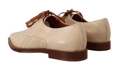 White Eel Leather Lace Up Formal Flats Shoes Dolce & Gabbana