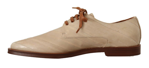White Eel Leather Lace Up Formal Flats Shoes Dolce & Gabbana