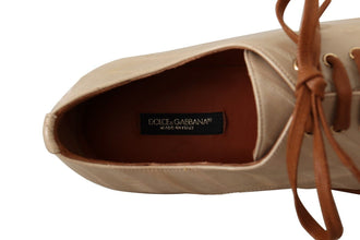 White Eel Leather Lace Up Formal Flats Shoes Dolce & Gabbana