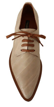 White Eel Leather Lace Up Formal Flats Shoes Dolce & Gabbana