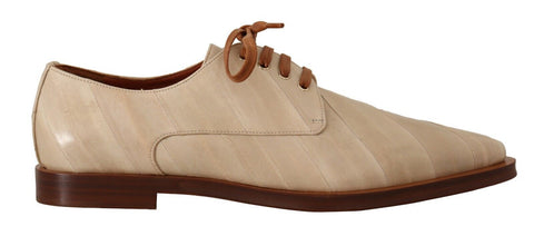 White Eel Leather Lace Up Formal Flats Shoes Dolce & Gabbana