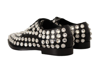 Black Leather Crystals Lace Up Formal Shoes Dolce & Gabbana