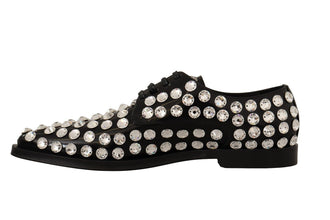 Black Leather Crystals Lace Up Formal Shoes Dolce & Gabbana