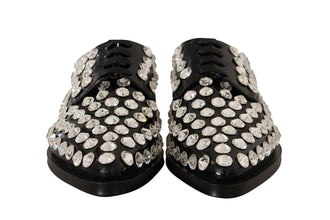 Black Leather Crystals Lace Up Formal Shoes Dolce & Gabbana