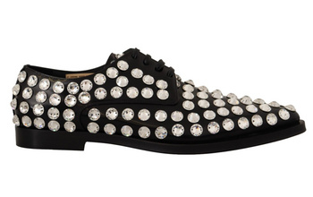Black Leather Crystals Lace Up Formal Shoes Dolce & Gabbana