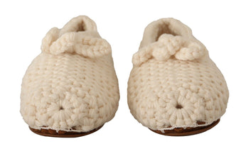 White Slip On Ballerina Flats Wool Knit Shoes Dolce & Gabbana