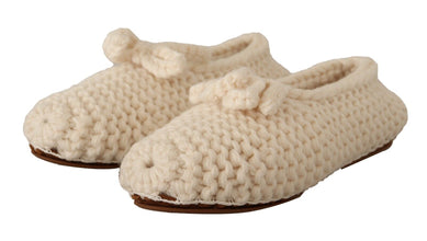White Slip On Ballerina Flats Wool Knit Shoes Dolce & Gabbana