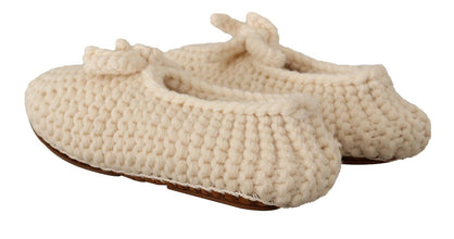 White Slip On Ballerina Flats Wool Knit Shoes Dolce & Gabbana