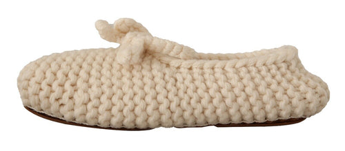 White Slip On Ballerina Flats Wool Knit Shoes Dolce & Gabbana