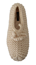 White Slip On Ballerina Flats Wool Knit Shoes Dolce & Gabbana